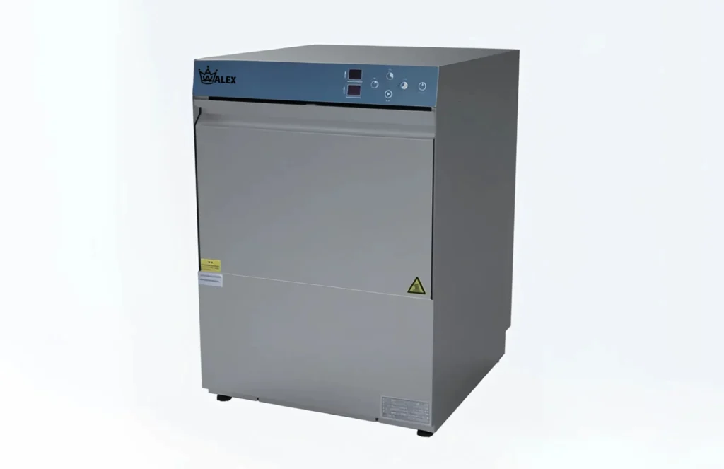Under-counter dishwasher installed in commercial kitchen cabinet