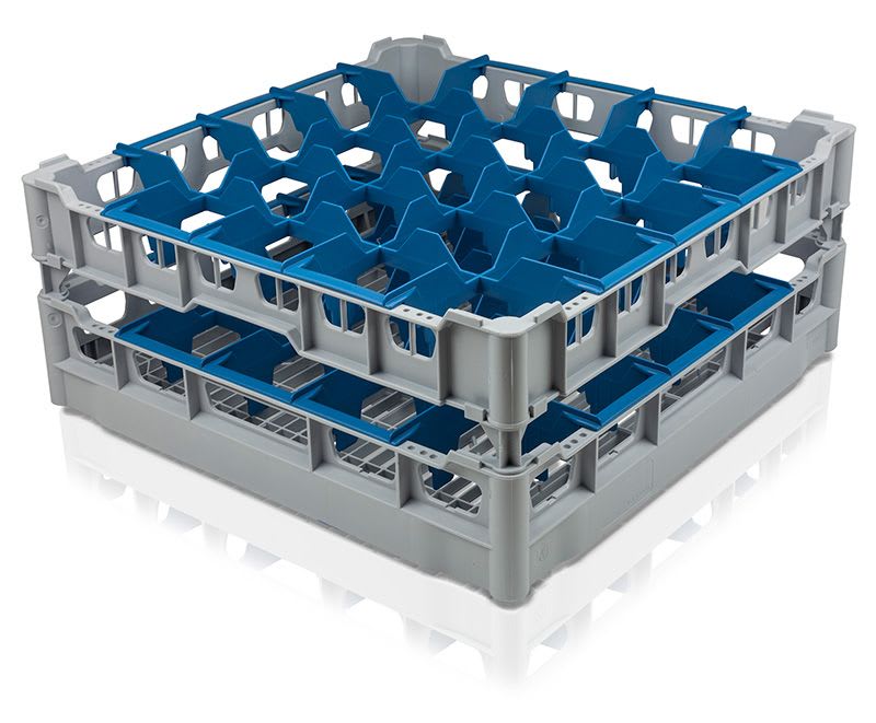 Commercial dishwasher racks with compartmentalized inserts for safely washing glasses