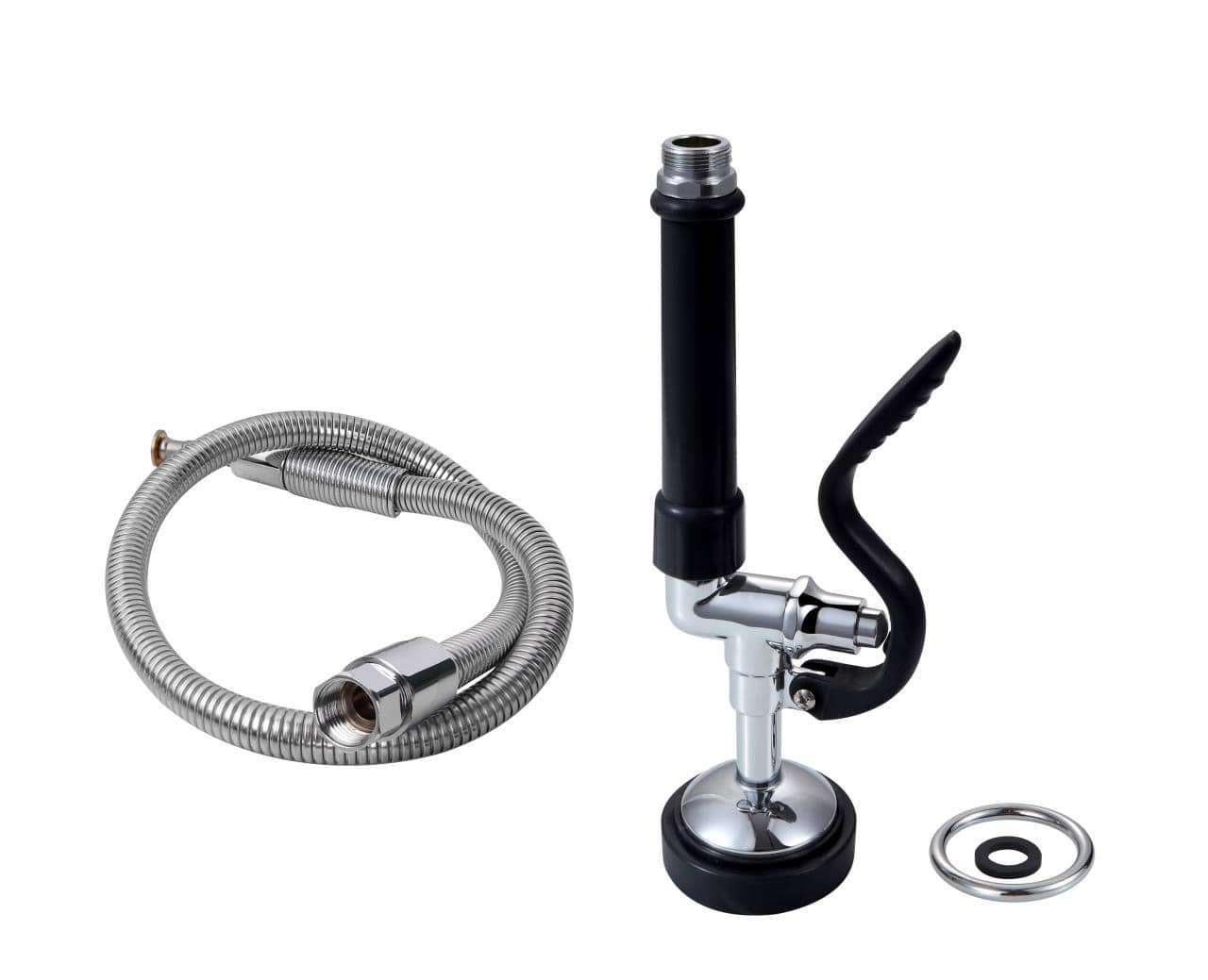 A commercial kitchen pre-rinse spray unit, an essential accessory for preparing dishes before dishwashing