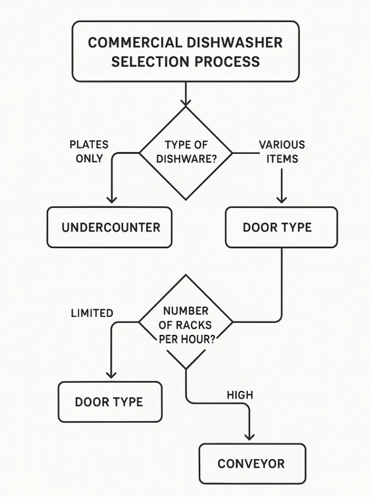 Commercial dishwasher selection decision flowchart for business buyers