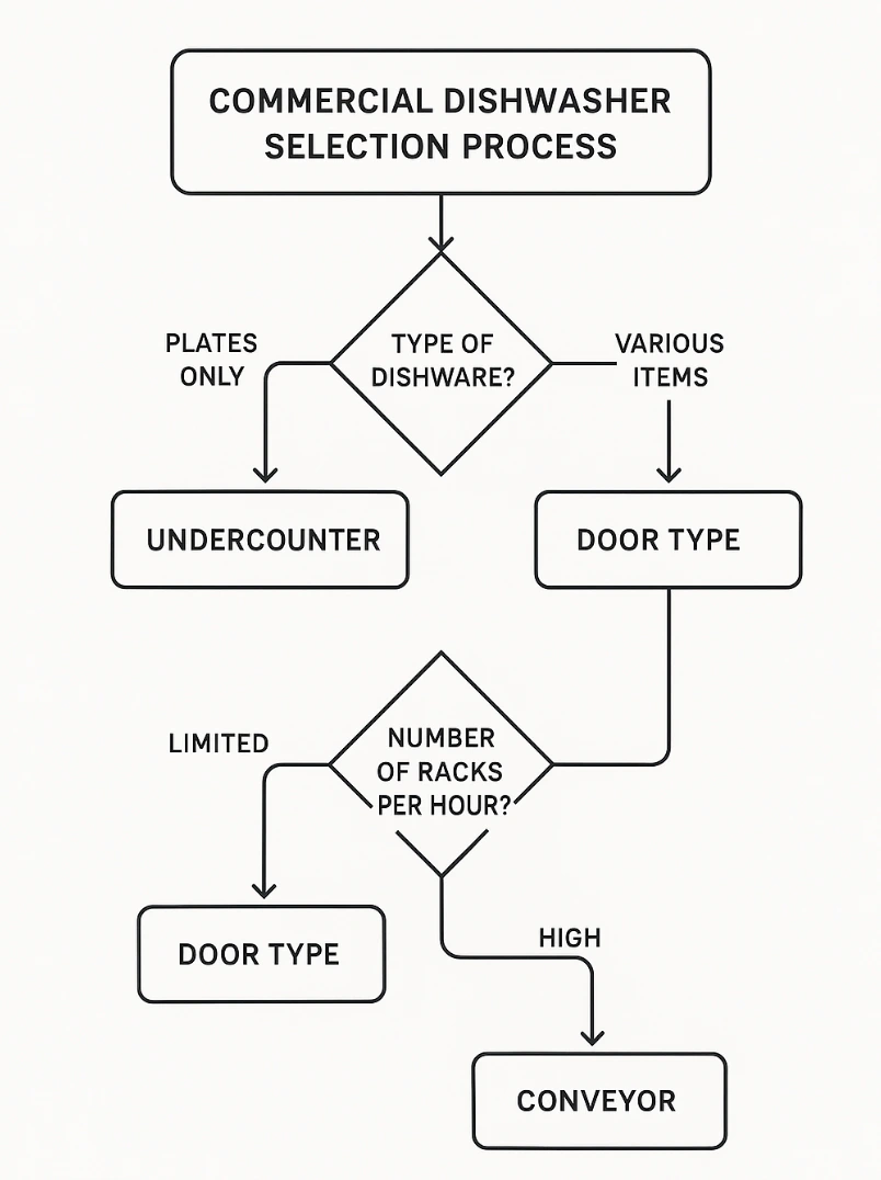 Commercial dishwasher selection decision flowchart for business buyers