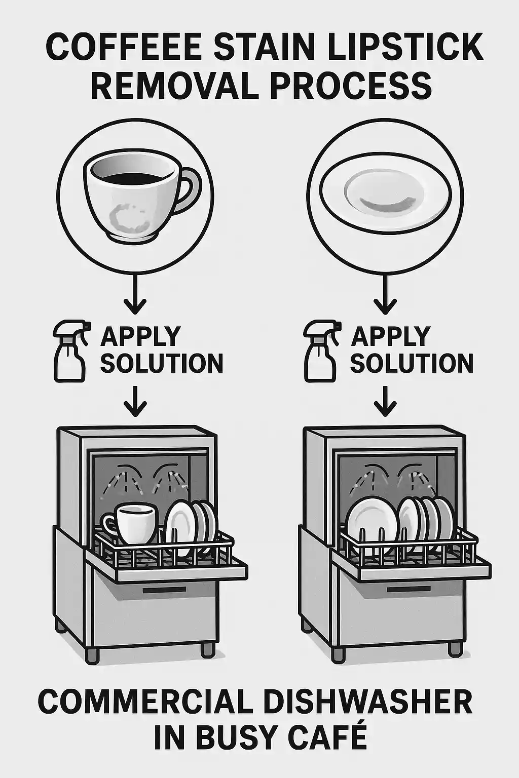 Stain removal process diagram for café dishwashing operations