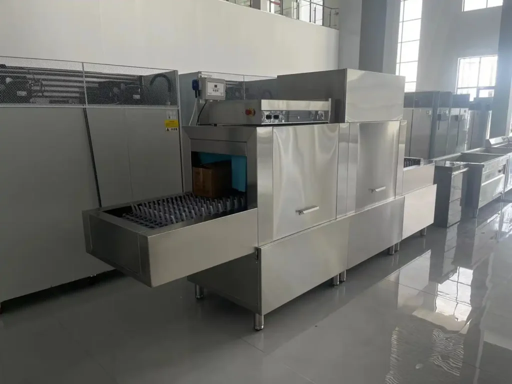 stainless steel flight-type commercial dishwasher