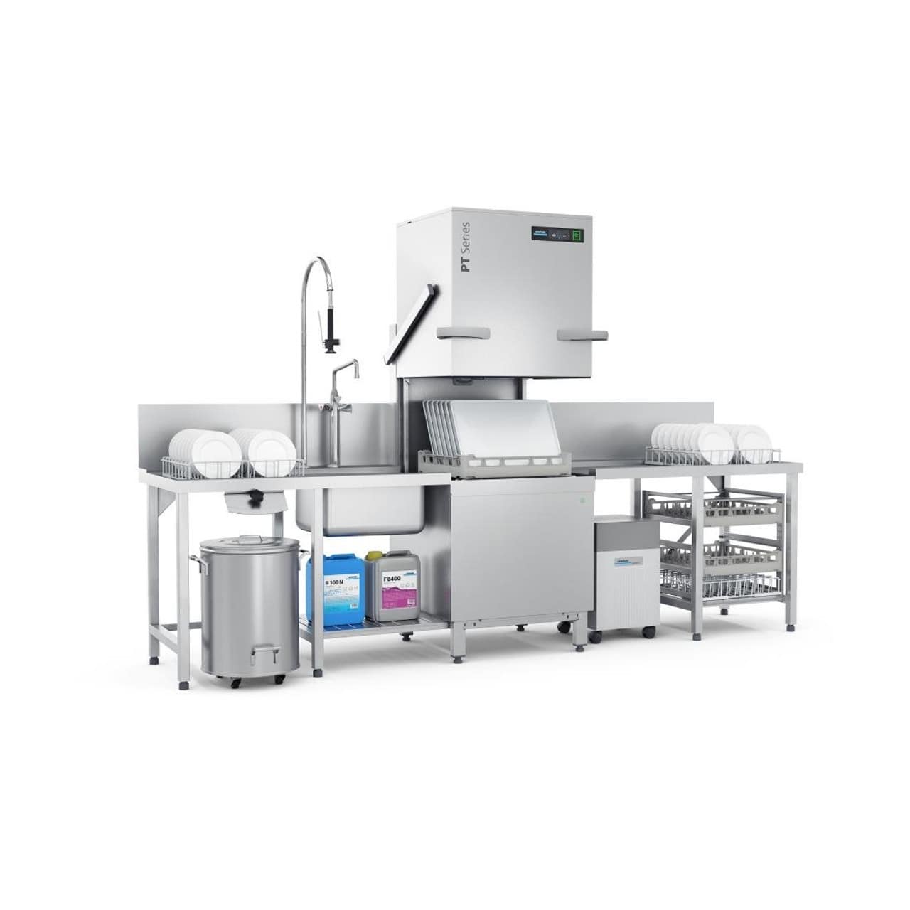Winterhalter PT-L Energy+ commercial pass-through dishwasher with professional features and stainless steel design