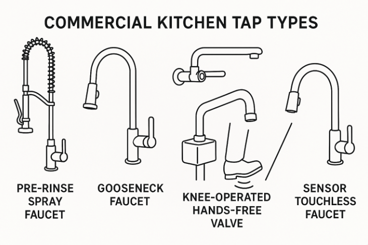 Key commercial kitchen tap types and their distinctive designs