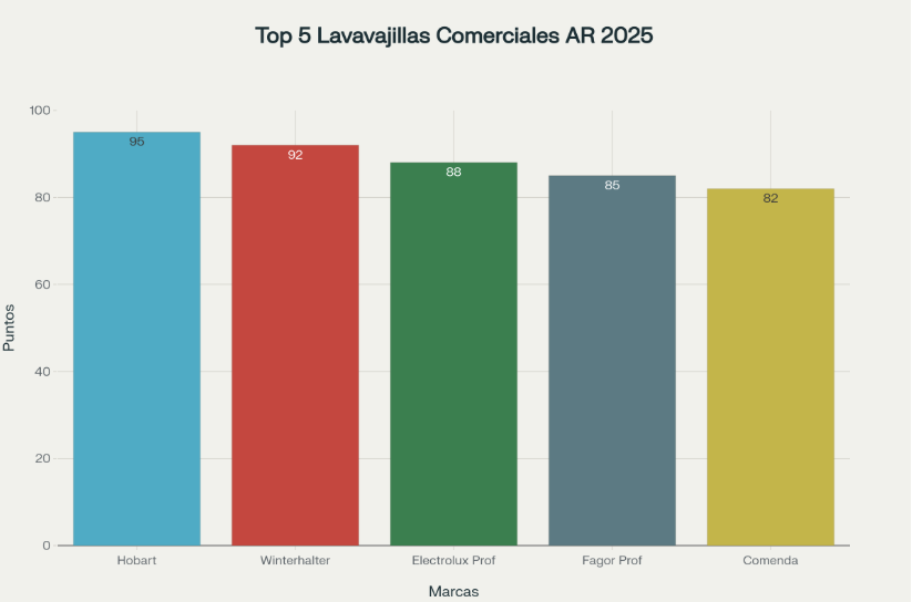 Ranking de las 5 mejores marcas de lavavajillas comerciales en Argentina para 2025, basado en calidad, disponibilidad, servicio técnico y relación precio-valor